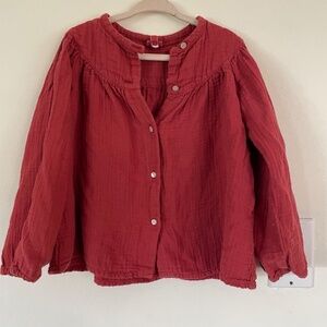 long sleeve BonTon kids gauze blouse in persimmon color girl's size 6
